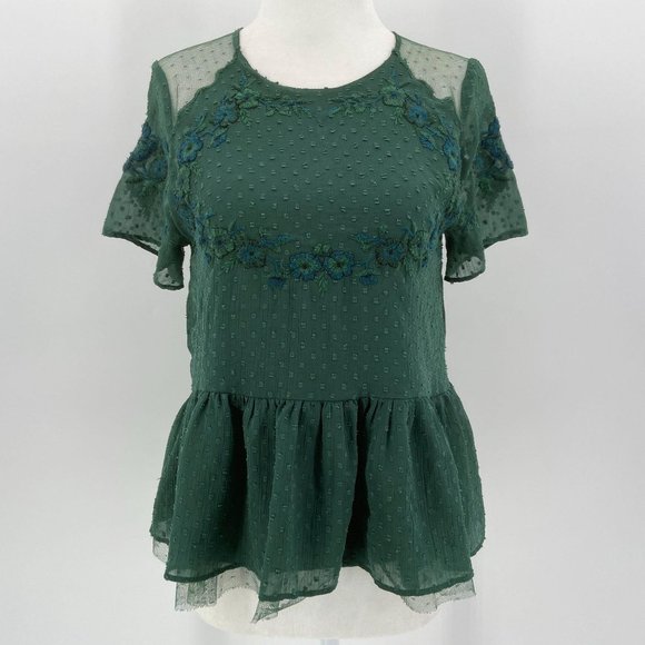 Zara Trafaluc Green Embroidered Flower Lace Blouse - Picture 1 of 5